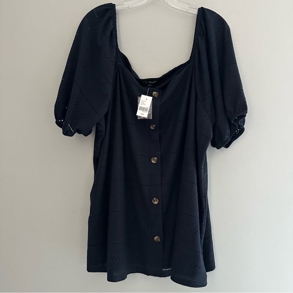 NWT Lane Bryant Navy Blue Button Short Sleeve Blouse - Picture 1 of 5